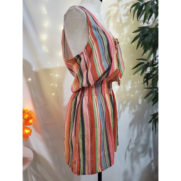 BECCA by Rebecca Virtue Smocked Sleeveless Dress Womens Size M NWT Multi Stripe - Picture 4 of 8